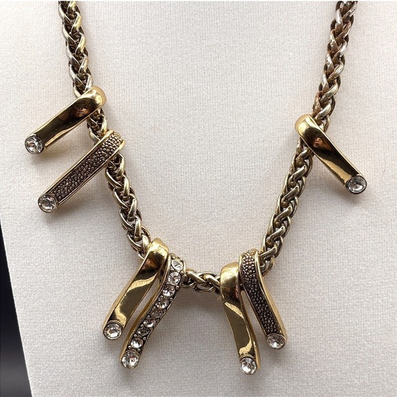 The Unbranded Brand Jewelry - Vintage Gold Tone Statement Necklace Woven Chain Crystal Dangle Choker Retro Y2K